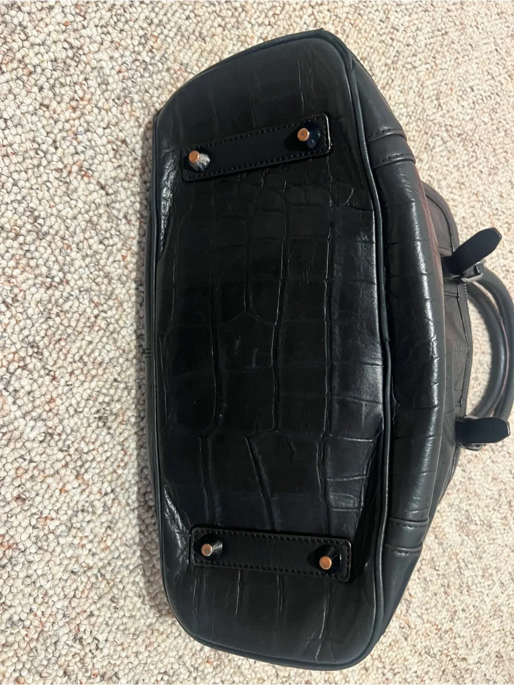 L.A.M.B. Black Textured Leather Satchel with Front Zip Pocket
